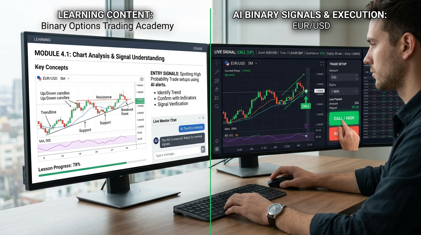 Education plus AI binary signals: learn why, then execute with discipline